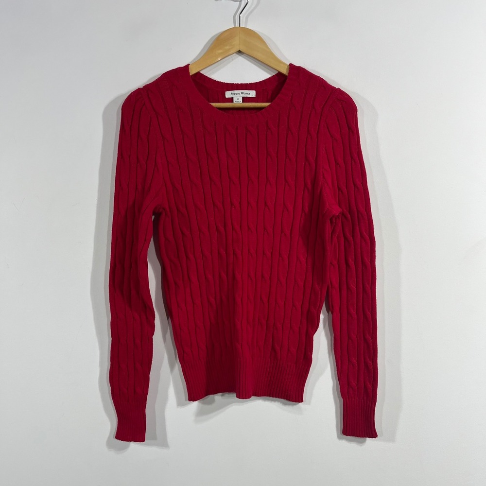 Studio Works Fisherman 90s Granola Cable Knit Crew Neck Sweater Medium Cotton